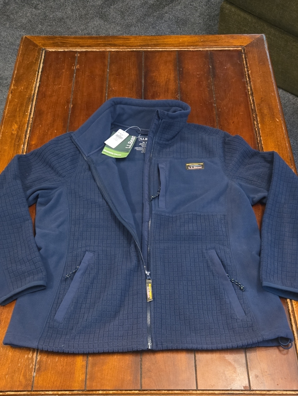 L.L. Bean Women's Navy Full-Zip Grid Fleece Jacket